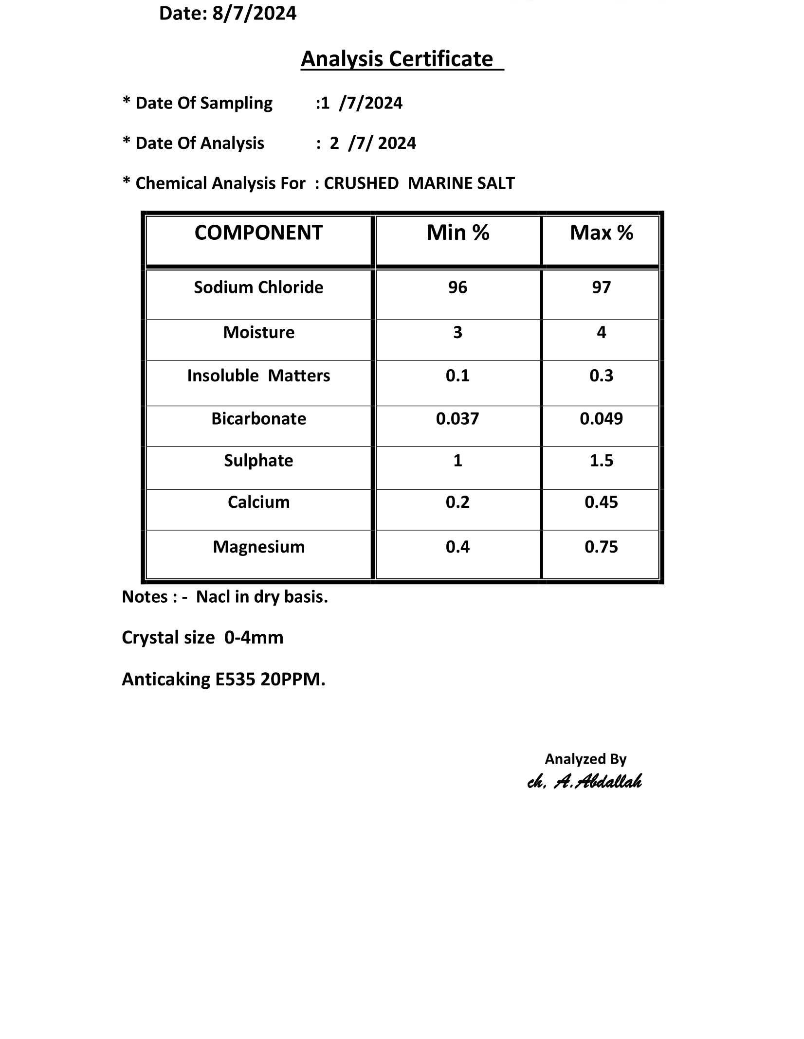 صورة تحليل الملح في شركة حران.